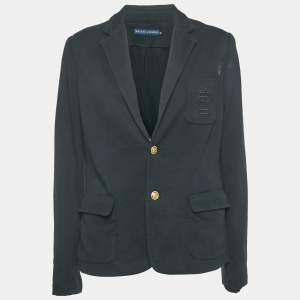 Pre Owned Ralph Lauren Navy Blue Embroidered Cotton Single-Breasted Blazer L