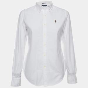 Pre Owned Ralph Lauren White Logo Embroidery Cotton Button Front Shirt M