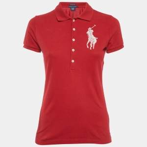 Ralph Lauren Red Logo Embroidered Skinny Fit Polo T-Shirt S