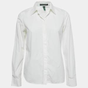 Lauren Ralph Lauren Petite White Cotton Full Sleeve Shirt M 