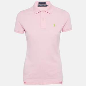 Pre Owned Ralph Lauren Pink Logo Embroidered Cotton Skinny Polo T-Shirt S 