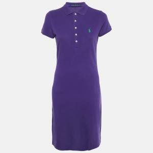 Pre Owned Ralph Lauren Purple Logo Embroidered Cotton Mini Polo T-Shirt Dress S