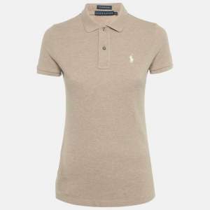 Pre Owned Ralph Lauren Brown Logo Embroidered Cotton Skinny Polo T-Shirt S 