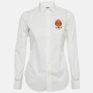 Pre Owned Ralph Lauren Sports White Logo Embroidered Cotton Tailored Shirt S