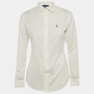 Pre Owned Ralph Lauren White Logo Embroidered Cotton Slim Fit Shirt S