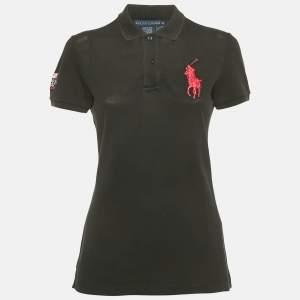 Pre Owned Ralph Lauren Black Logo Embroidered Cotton Polo T-Shirt M