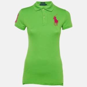 Pre Owned Ralph Lauren Green Logo Cotton The Skinny Polo T-Shirt S
