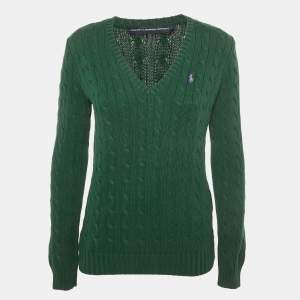 Pre Owned  Ralph Lauren Sport Green Logo Embroidered Cable Knit Sweater M