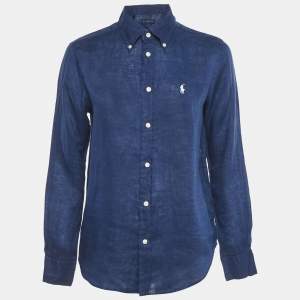 Pre Owned Ralph Lauren Blue Linen Long Sleeve Shirt XS