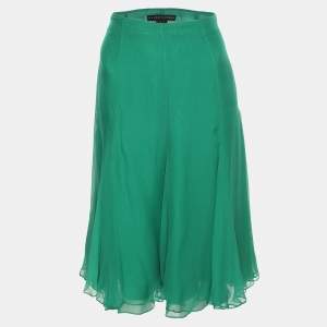Pre Owned Ralph Lauren Green Chiffon Fishtail Midi Skirt S