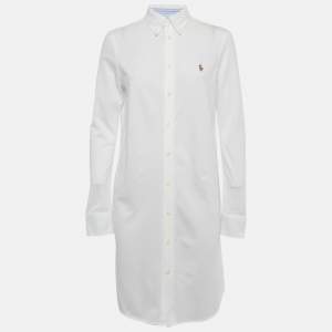 Pre Owned Ralph Lauren White Cotton Pique Shirt Dress M