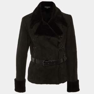 مملوكة مسبقًا Ralph Lauren Black Shearling lined Belted Jacket L