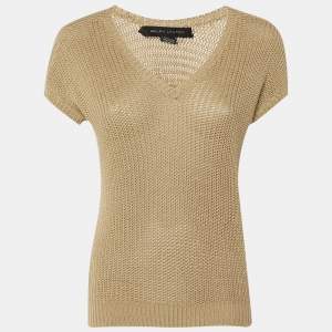 مملوكة مسبقًا Ralph Lauren Beige Cotton Knit V-Neck Jumper XS