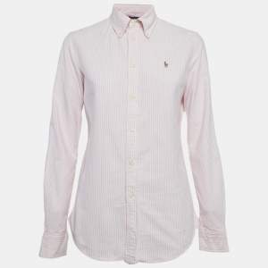 مملوكة مسبقًا قميص رالف لورين ضيق القطن مخطط وردي مقاس صغير - سمول