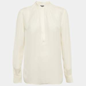 Pre Owned Ralph Lauren Cream Silk Blend Puff Sleeve Blouse S