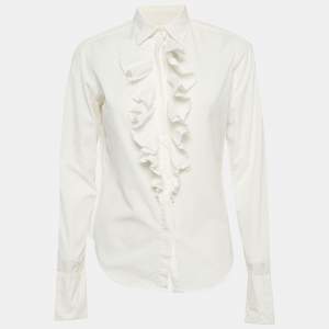 Pre Owned قميص رالف لورين رياضي قطن أبيض بكشكشة مقاس متوسط - ميديم