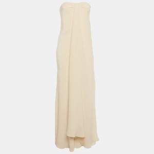 Pre Owned Ralph Lauren Cream Silk Strapless Maxi Dress M