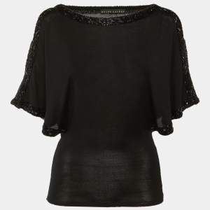 مملوكة مسبقًا Ralph Lauren Black Silk Knit Embellished Top XS