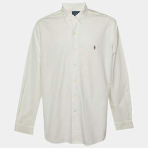مملوكة مسبقًا Ralph Lauren White Cotton Custom Fit Button Down Shirt XXL