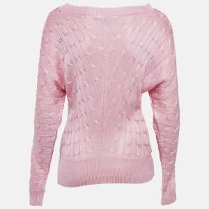 مملوكة مسبقًا Ralph Lauren Pink Cable Knit Long Sleeve Sweater M