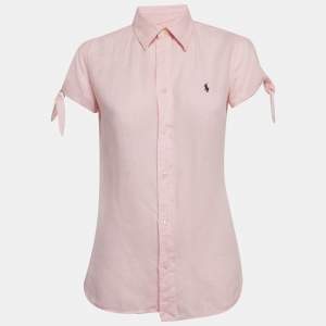 Pre Owned Polo Ralph Lauren Pink Linen Short Sleeve Shirt S