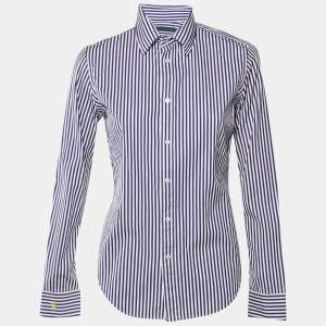 Pre Owned Ralph Lauren Navy Blue & White Striped Cotton Shirt M