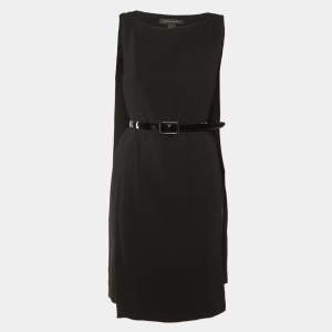 Pre Owned Ralph Lauren Black Crepe Cape Detail Belted Midi Dress M