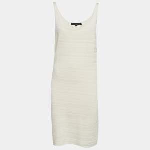 Pre Owned Ralph Lauren White Pointelle Knit Mini Dress L