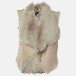 Pre Owned Ralph Lauren Beige Suede & Shearling Draped Vest S