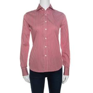Pre Owned Ralph Lauren Red and White Striped Long Sleeve Button Front Shirt S