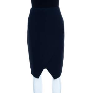 Ralph Lauren Navy Blue Silk Crepe Faux Wrap Kristen Skirt M