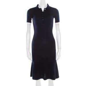 Ralph Lauren Navy Blue Cashmere and Silk Knit Polo Midi Dress XS