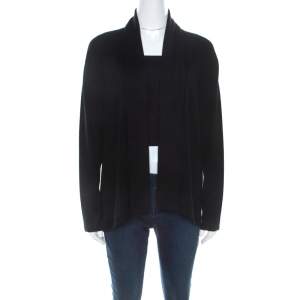 Pre Owned Ralph Lauren Black Cashmere and Silk Draped Waterfall Cardigan M