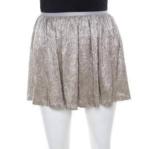 Ralph Lauren Gold Crinkled Crepe Elasticized Waist Mini Skirt M 