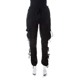 Pre Owned Ralph Lauren Black Silk & Cotton Blend Cargo Trousers M