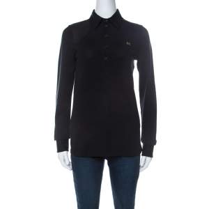 Pre Owned Ralph Lauren Black Cotton Pique Long Sleeve Polo T Shirt M 