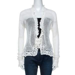 Pre Owned Ralph Lauren White Crochet Hand Knitted Cardigan M