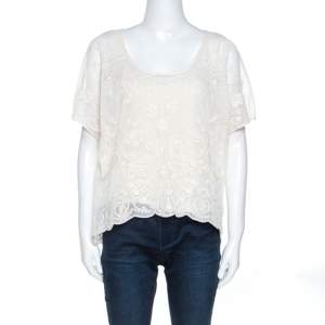 Pre Owned Ralph Lauren Off White Embroidered Knit Top M