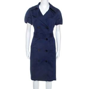 Pre Owned Ralph Lauren Navy Blue Stretch Cotton Shirt Dress L