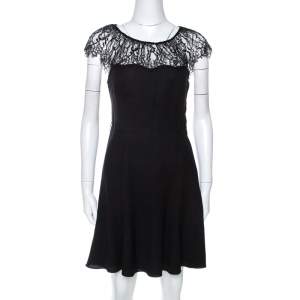Pre Owned Polo by Ralph Lauren Black Crepe Lace Trim Detail Dress S