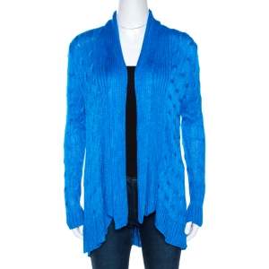 Pre Owned Ralph Lauren Blue Silk Cable Knit Circle Cardigan S