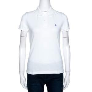 Pre Owned Ralph Lauren White Cotton Pique Slim Fit Polo T-Shirt M