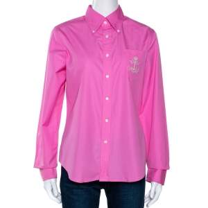 Pre Owned Ralph Lauren Pink Cotton Button Down Fitted Shirt L 