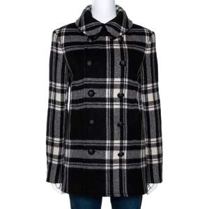 Pre Owned Ralph Lauren Monochrome Checked Cashmere & Wool Coat M