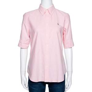 Pre Owned Ralph Lauren Light Pink Cotton Chambray Short Sleeve Shirt M