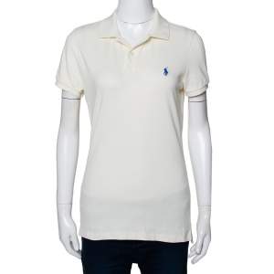 Ralph Lauren Off White Cotton Pique Slim Fit Polo T-Shirt L