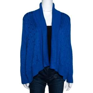 Pre Owned Ralph Lauren Blue Cable Knit Open Front Cardigan XS