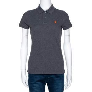 Pre Owned Ralph Lauren Grey Cotton Pique Skinny Polo T-Shirt S