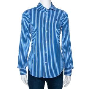 Pre Owned Ralph Lauren Blue & White Striped Cotton Long Sleeve Shirt M
