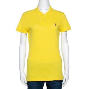Pre Owned Ralph Lauren Yellow Cotton Pique Skinny Polo T-Shirt M
